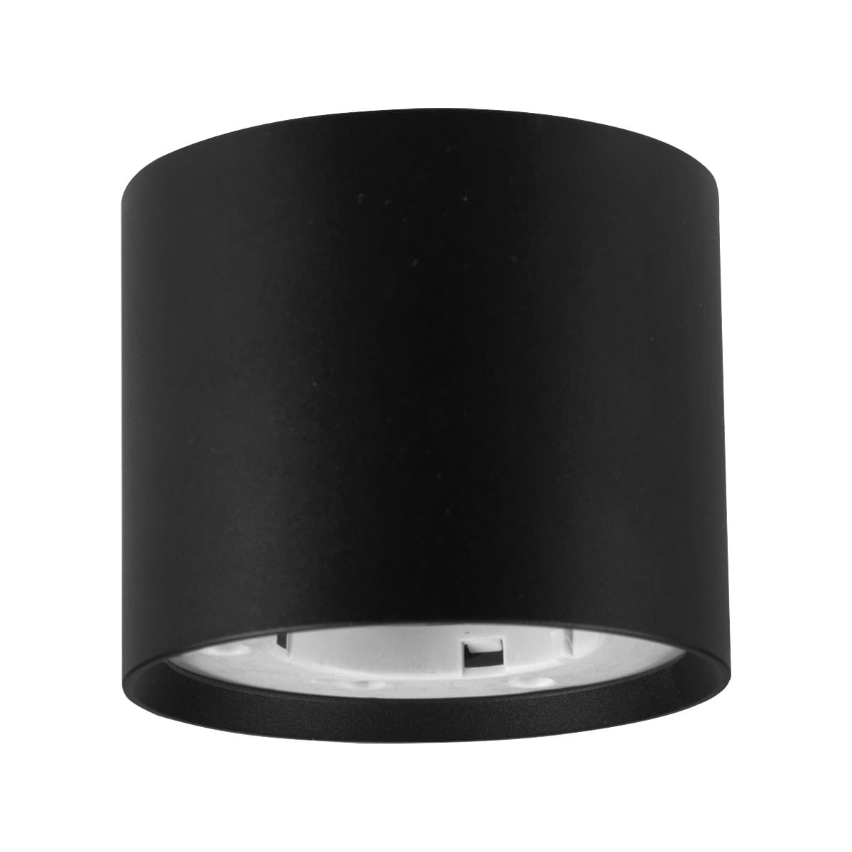 Czarna lampa sufitowa typu tuba z jedną oprawą GX53. Posiada cylindryczny kształt, matową powierzchnię i jest montowana na suficie. Widoczne wnętrze z gniazdem na żarówkę.