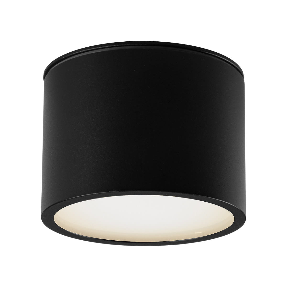 Lampa sufitowa Grandi w kształcie tuby, czarna, z jedną oprawą na żarówkę GX53. Okrągła, matowa obudowa z białym kloszem, montowana na suficie. Klasa ochrony IP54, co zapewnia odporność na wilgoć i pył.
