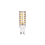 Żarówka LED G9 o mocy 8W, emitująca neutralne białe światło (4000K). Cylindryczny kształt z przezroczystą obudową, widoczne diody LED w żółtych kwadratach. Złącze G9 do montażu.