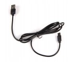 Czarny kabel USB do lampki biurkowej Alma LED 12W/CCT +RGB, o długości ok. 1 metra, z końcówką USB typu A oraz micro USB. Kabel jest elastyczny, idealny do podłączenia lampki do zasilania.