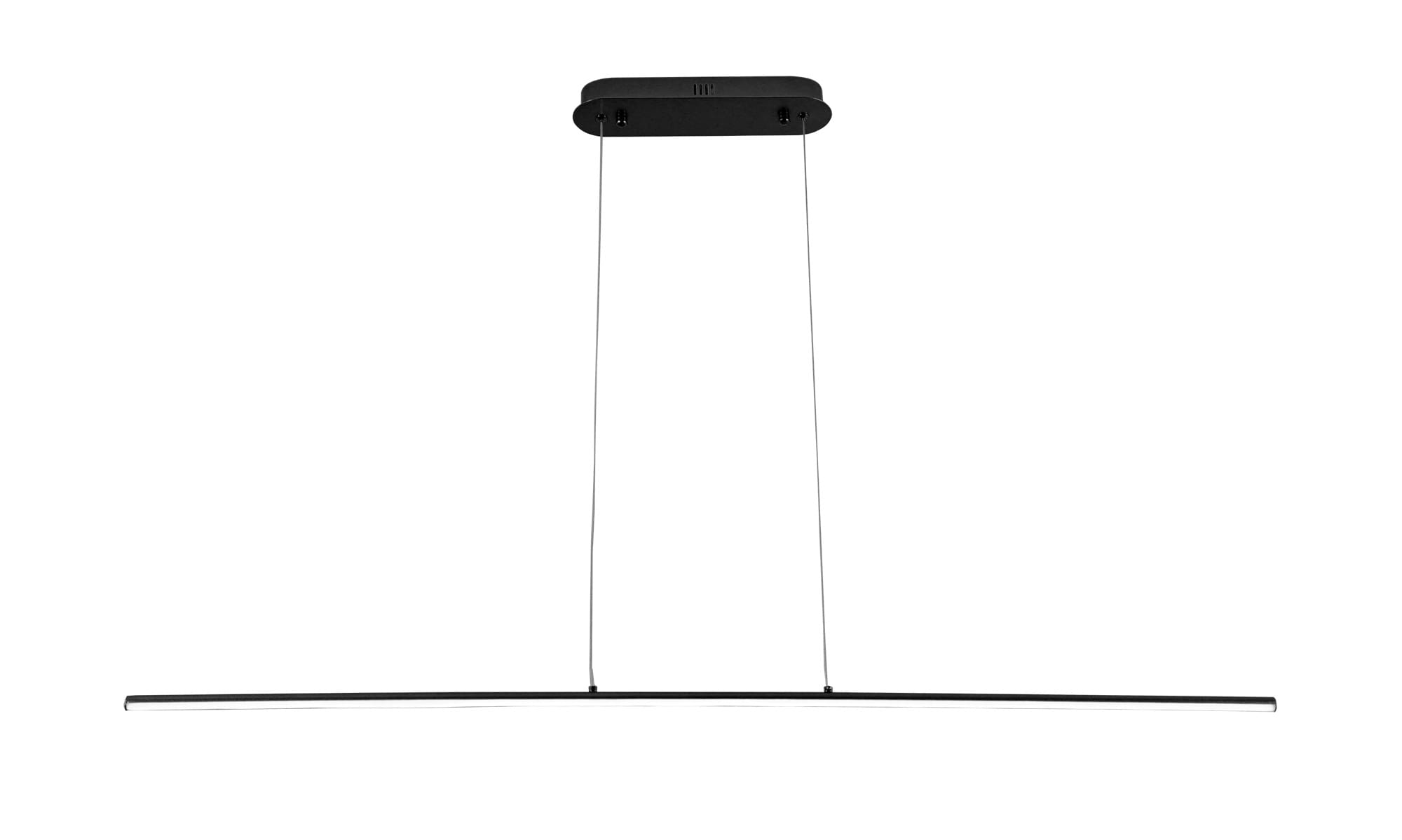 Czarna lampa wisząca Kiki z jedną diodą LED o mocy 20W. Posiada prostokątny, minimalistyczny klosz zawieszony na cienkich linkach. Ujęcie frontalne, ukazujące całość lampy oraz mocowanie sufitowe. Idealna do nowoczesnych wnętrz.