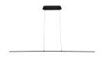 Czarna lampa wisząca Kiki z jedną diodą LED o mocy 20W. Posiada prostokątny, minimalistyczny klosz zawieszony na cienkich linkach. Ujęcie frontalne, ukazujące całość lampy oraz mocowanie sufitowe. Idealna do nowoczesnych wnętrz.