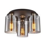 Lampa sufitowa Sardo 3xE27 w niklu satynowym, z trzema przezroczystymi kloszami w kształcie walca. Ujęcie z góry, ukazujące detale żarówek i mocowania. Elegancki design, idealna do nowoczesnych wnętrz.