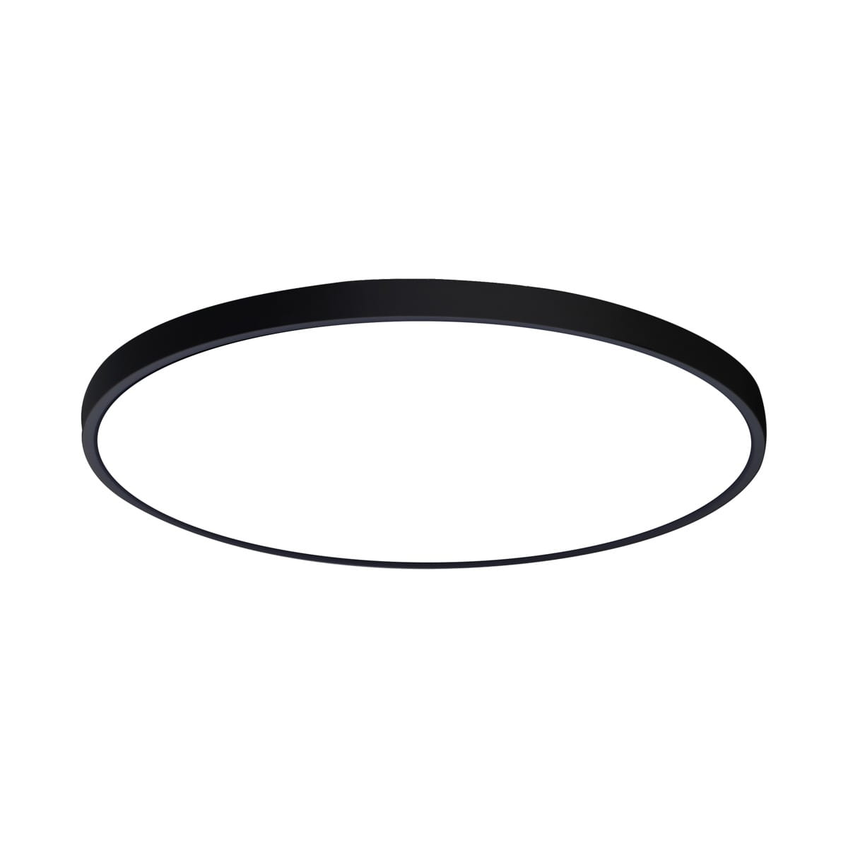 Plafon Alata D48 w kolorze czarnym, okrągły, z jedną diodą LED o mocy 36W. Produkt widoczny z góry, prezentujący minimalistyczny design z płaskim profilem. Idealny do nowoczesnych wnętrz, na jednolitym tle.