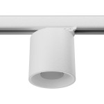 Lampa Orbis tuba 1xGU10 w kolorze białym, z zamontowaną żarówką 7W/3000K. Prezentowana z boku, ukazuje cylindryczny kształt oraz fakturę matowego wykończenia. Element do mocowania na szynie 3F.
