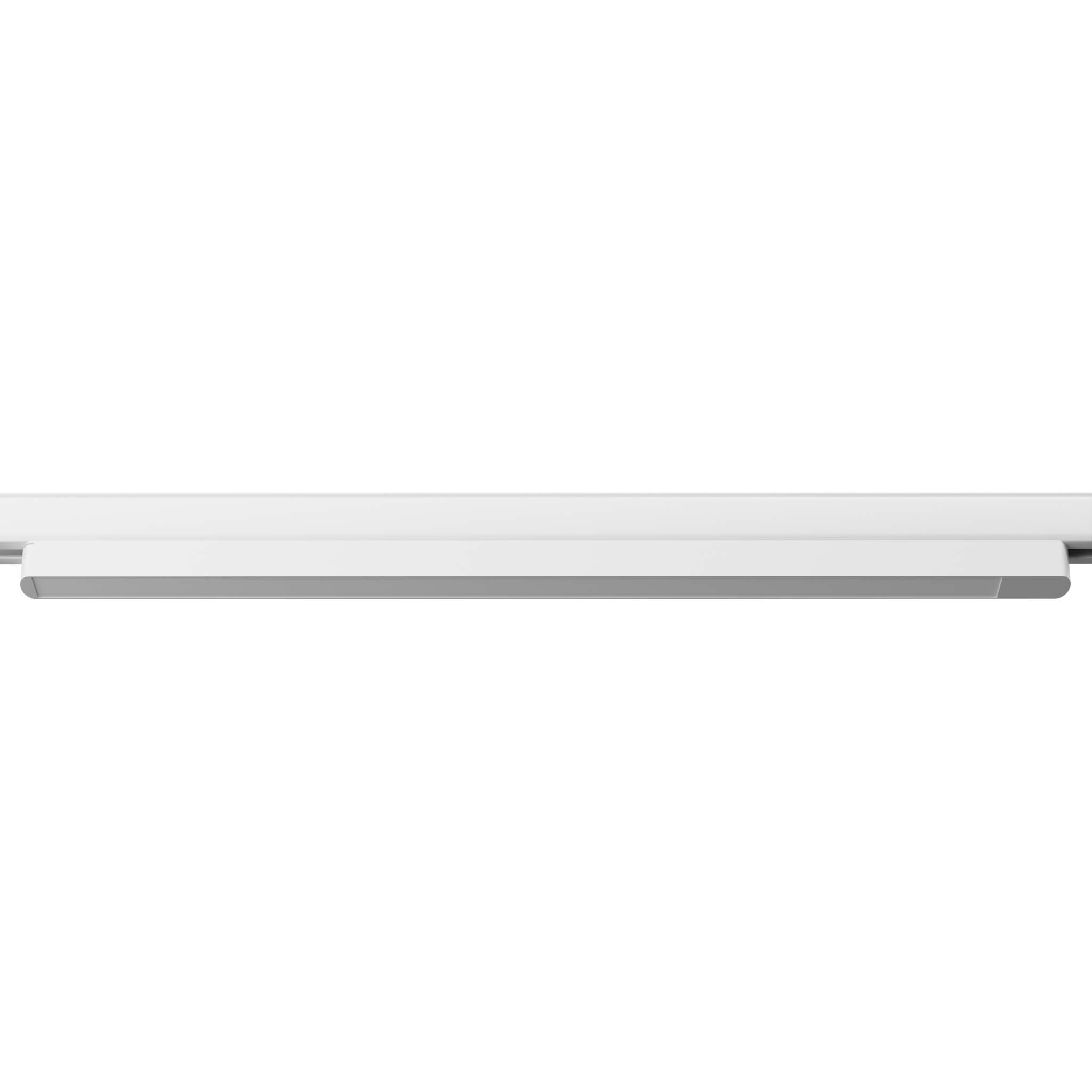 Lampa liniowa Lucie 1xLED/16W w kolorze białym, zamontowana na szynie 3F. Prosty, prostokątny kształt, matowa powierzchnia. Ujęcie frontalne, na jednolitym tle. Idealna do oświetlenia wnętrz.