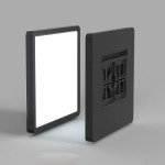 Plafon Bastia D30 1xLED/24W w kolorze czarnym, o prostokątnym kształcie. Z przodu widoczna matowa powierzchnia emitująca światło, z tyłu mocowanie do montażu. Produkt w pozycji leżącej, na szarym tle.