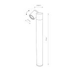 Czarna, stojąca lampa ogrodowa Tubings o wysokości 138 cm i średnicy 13,8 cm. Posiada ruchomą głowicę, umożliwiającą kierowanie światła. Wysokość lampy od podstawy do źródła światła wynosi 55 cm, a od głowicy do podstawy 67 cm.