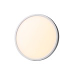 Plafon Calvi D40 o okrągłym kształcie, biały, z zamontowanym źródłem LED 32W. Produkt widoczny frontalnie, z delikatnie matową, przezroczystą osłoną, która równomiernie rozprasza światło.