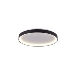 Plafon Vico D48 w kolorze czarnym, okrągły, z białym kloszem. Posiada jedno źródło światła LED o mocy 38W. Ujęcie frontalne, produkt zamontowany na gładkiej powierzchni. Idealny do nowoczesnych wnętrz.