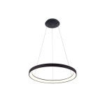 Lampa wisząca Vico D48 w kolorze czarnym, z okrągłym kształtem. Wyposażona w jedno źródło LED o mocy 38W. Zawieszona na cienkich linkach, z kloszem emitującym światło w dolną część. Proste tło.