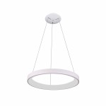 Lampa wisząca Vico D58 w kolorze białym, okrągła, z zawieszeniem na cienkich linkach. Wyposażona w 1xLED o mocy 48W. Widoczny element montażowy sufitowy. Prosty, nowoczesny design, idealna do aranżacji wnętrz.