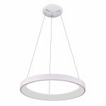 Lampa wisząca Vico D78 z białym, okrągłym kloszem LED, zawieszona na dwóch cienkich linkach. Wysoka efektywność świetlna, nowoczesny design. Ujęcie z dołu, na jednolitym, jasnym tle.