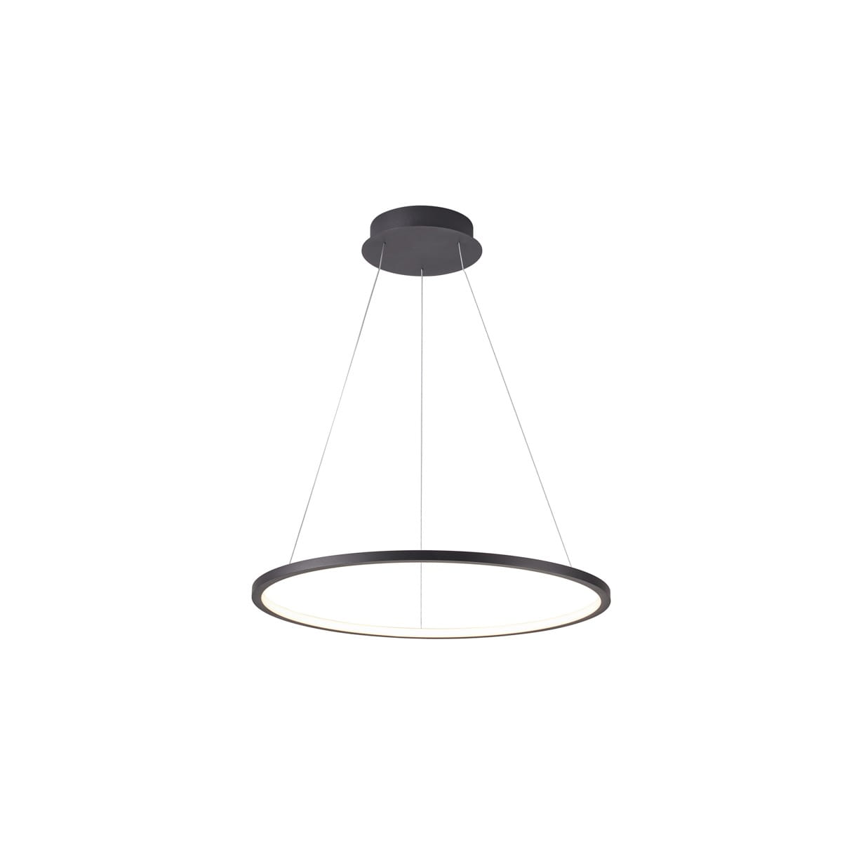 Lampa wisząca Vinola D40 w kolorze czarnym, z okrągłym metalowym abażurem i wbudowanym źródłem LED o mocy 24W. Zawieszona na cienkich linkach, z estetycznym wykończeniem. Idealna do nowoczesnych wnętrz.