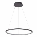 Lampa wisząca Vinola D100 w kolorze czarnym, z jedną diodą LED o mocy 58W. Posiada okrągły kształt, zawieszona na cienkich żyłkach, z gładką matową powierzchnią i białym kloszem wewnętrznym. Ujęcie frontalne.