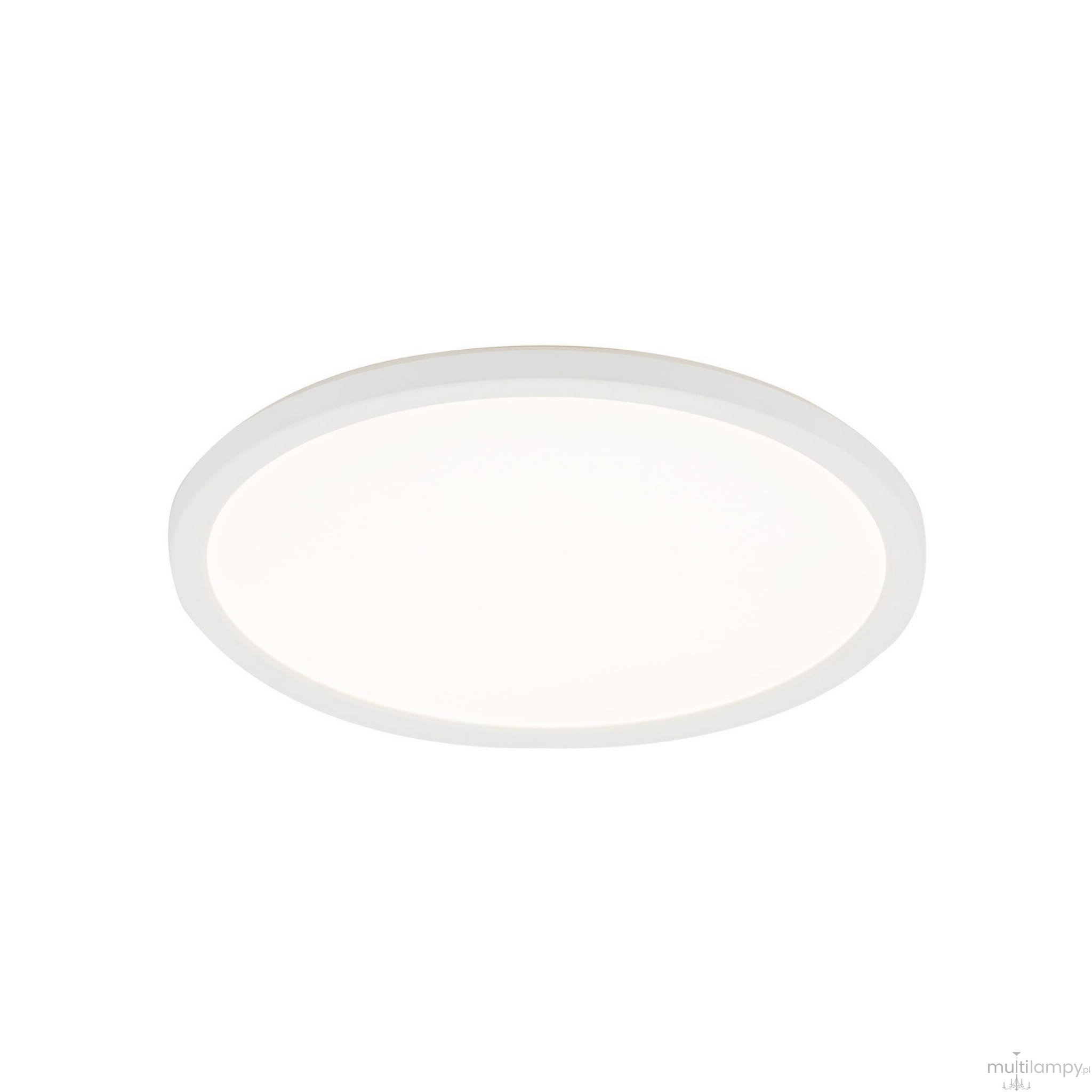 Plafon LED Aqua D30 o średnicy 30 cm, biały, z klasą szczelności IP54. Okrągła, gładka powierzchnia, źródło światła o mocy 24W, zamontowany na płasko. Idealny do wnętrz i przestrzeni narażonych na wilgoć.