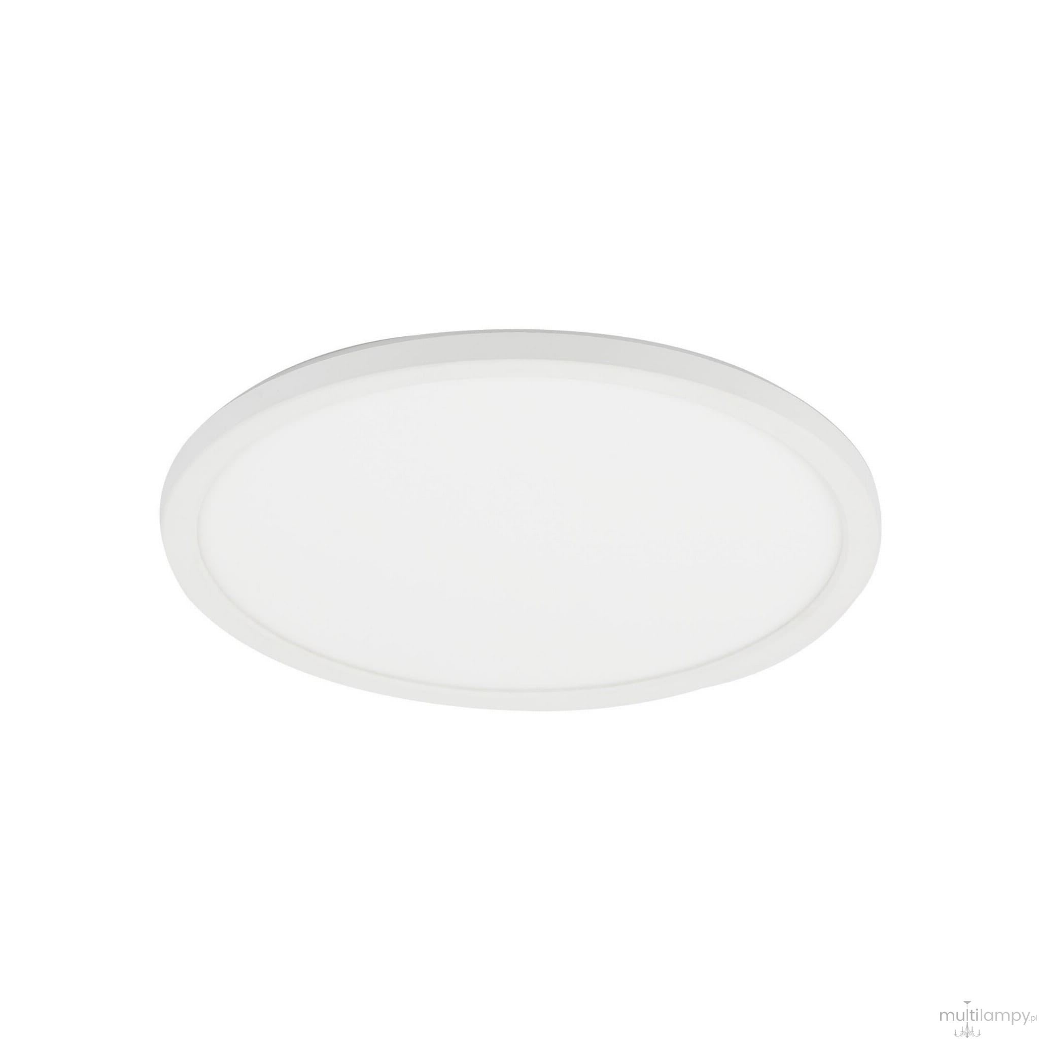 Plafon LED Aqua D30 w kolorze białym, o okrągłym kształcie. Ujęcie z boku, ukazujące gładką, matową powierzchnię oraz subtelne krawędzie. Produkt charakteryzuje się stopniem ochrony IP54 oraz mocą 24W, idealny do użytku w pomieszczeniach.