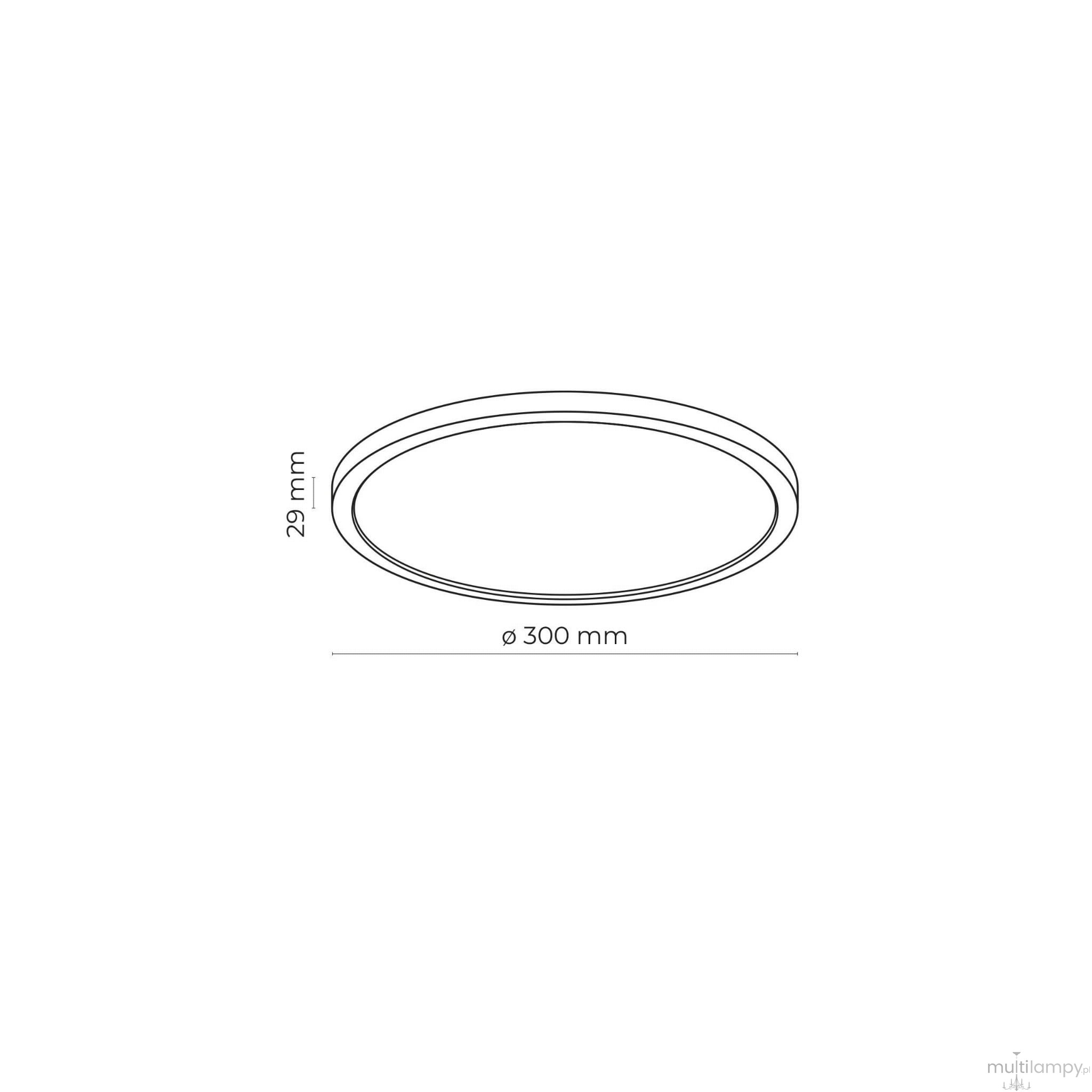 Plafon LED Aqua D30 o średnicy 300 mm i wysokości 29 mm, w kolorze białym. Produkt o stopniu ochrony IP54, przeznaczony do montażu sufitowego, charakteryzuje się minimalistycznym, okrągłym kształtem.