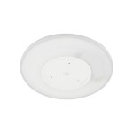 Plafon LED Aqua D40 o średnicy 40 cm, w kolorze białym, z przezroczystą oprawą. Ujęcie z góry, produkt montowany na suficie, z widocznym mocowaniem i otworami montażowymi. Klasa szczelności IP54, moc 36W.