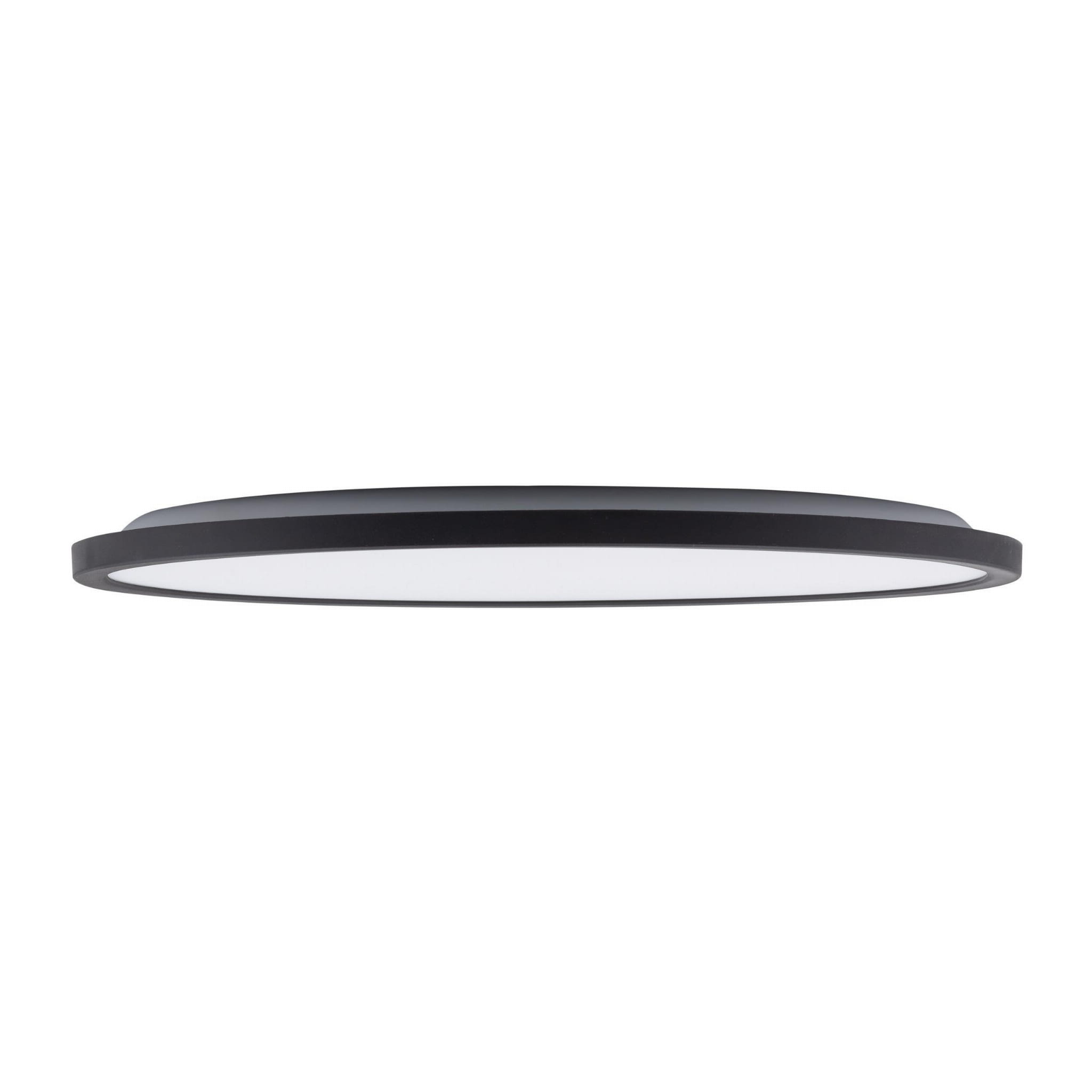 Plafon LED Aqua D40 o mocy 36W, w kolorze czarnym. Okrągły kształt, matowa powierzchnia z białym kloszem. Ujęcie z boku, ukazujące smukłą formę. Przeznaczony do użytku w pomieszczeniach o podwyższonej wilgotności (IP54).