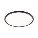 Plafon LED Aqua D50 w kolorze czarnym, o średnicy 50 cm, z białym, matowym kloszem. Ujęcie z góry, produkt zamontowany na suficie, z oznaczeniem IP54, moc 45W, minimalistyczny design, idealny do nowoczesnych wnętrz.