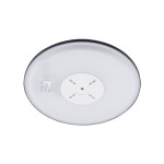 Plafon LED Aqua D50 o średnicy 50 cm w kolorze czarnym z mlecznym kloszem. Ujęcie z góry, prezentujące okrągły kształt i montaż. Wysoka klasa szczelności IP54, przeznaczony do użytku w wilgotnych pomieszczeniach.