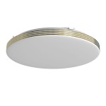 Plafon LED Bever D33 o średnicy 33 cm, w kolorze białym z dekoracyjnymi złotymi paskami. Oświetlenie o mocy 16W i temperaturze barwowej 4000K. Montowany sufitowo, w minimalistycznym designie, idealny do nowoczesnych wnętrz.