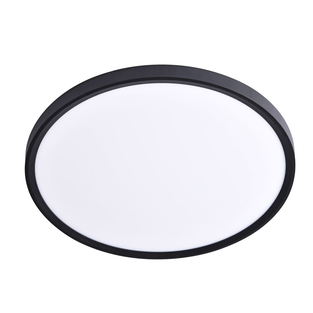 Plafon LED Maq D50 o mocy 40W i zmiennym kolorze światła, w czarnej obudowie. Produkt ma okrągły kształt z białą, gładką powierzchnią, zamontowany w pozycji poziomej. Idealny do nowoczesnych wnętrz.