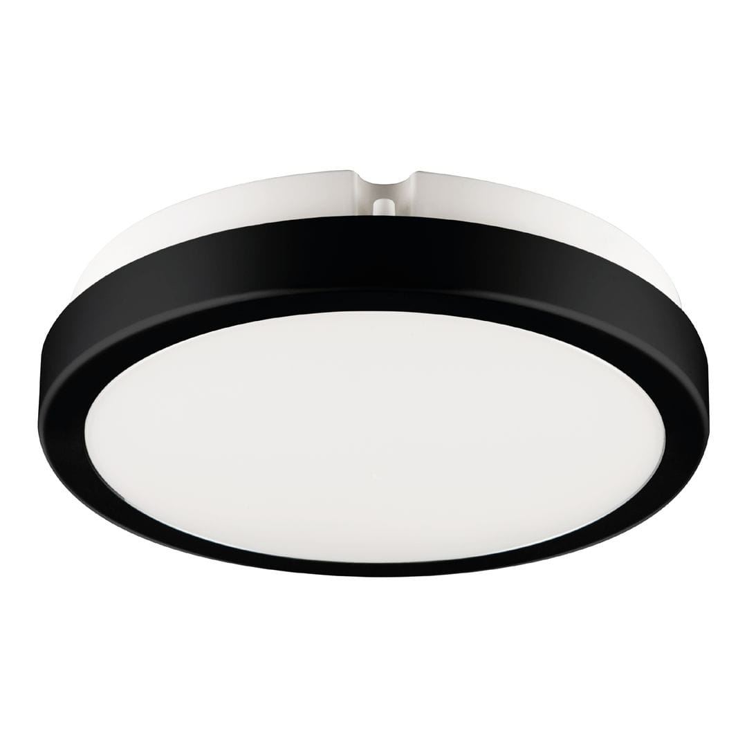 Plafon LED Vera D22 w kolorze czarnym, o średnicy okrągłej, z białą, matową szybą. Produkt ma klasę ochrony IP65, moc 18W i temperaturę barwową 4000K. Ujęcie z boku, pokazujące detal krawędzi.