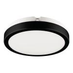 Plafon LED Vera D22 w kolorze czarnym, o średnicy okrągłej, z białą, matową szybą. Produkt ma klasę ochrony IP65, moc 18W i temperaturę barwową 4000K. Ujęcie z boku, pokazujące detal krawędzi.