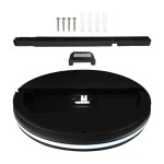 Plafon LED Marlon D22 o średnicy 22 cm, czarny, z klasą szczelności IP54. W zestawie elementy montażowe: czarna listwa, zasilacz oraz śruby. Widoczny detal podświetlenia LED na krawędzi, bez zbędnych dekoracji.