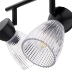 Lampa sufitowa Best (spot) w kolorze czarnym z trzema oprawami E14. Szklane klosze w przezroczystym kolorze z poziomymi żłobieniami, zamontowane na metalowej konstrukcji, w pozycji wiszącej. Idealna do nowoczesnych wnętrz.
