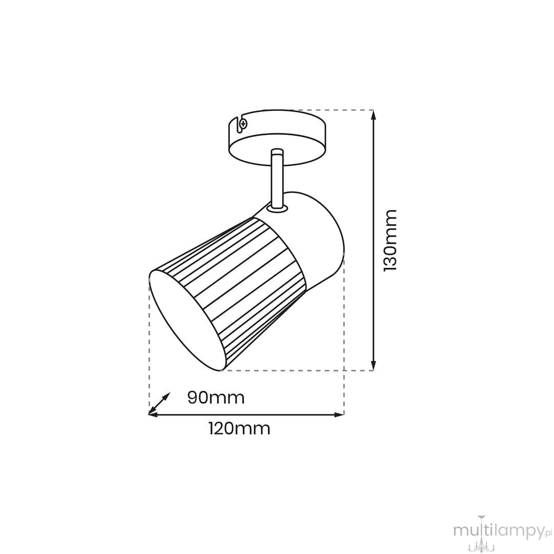 Lampa sufitowa (spot) Best, 1xE14, w kolorze złotym. Okrągła podsufitka, abażur o teksturowanej powierzchni, wymiary: 130 mm wysokości, 120 mm średnicy, 90 mm szerokości. Montowana na suficie, w pozycji wiszącej.