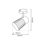 Lampa sufitowa (spot) Best, 1xE14, w kolorze złotym. Okrągła podsufitka, abażur o teksturowanej powierzchni, wymiary: 130 mm wysokości, 120 mm średnicy, 90 mm szerokości. Montowana na suficie, w pozycji wiszącej.