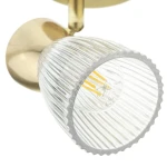 Lampa sufitowa (spot) Best w kolorze złotym. Szklany klosz o teksturowanej powierzchni, zakończony falistą krawędzią. Widoczny gwint E14 oraz delikatne żarówki LED w środku. Ujęcie z boku, ukazujące szczegóły konstrukcji.