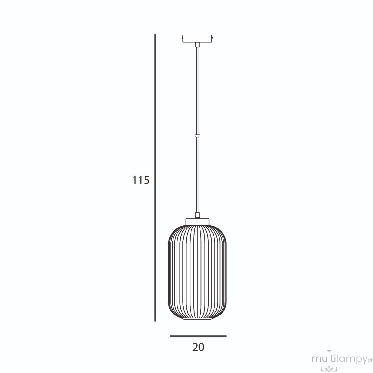 Czarna lampa wisząca Lindo z oprawą na żarówkę E27. W kształcie cylindrycznym z żebrowaną fakturą. Wymiary: wysokość 115 cm, średnica 20 cm. Zawieszona na cienkim, metalowym przewodzie. Idealna do nowoczesnych wnętrz.