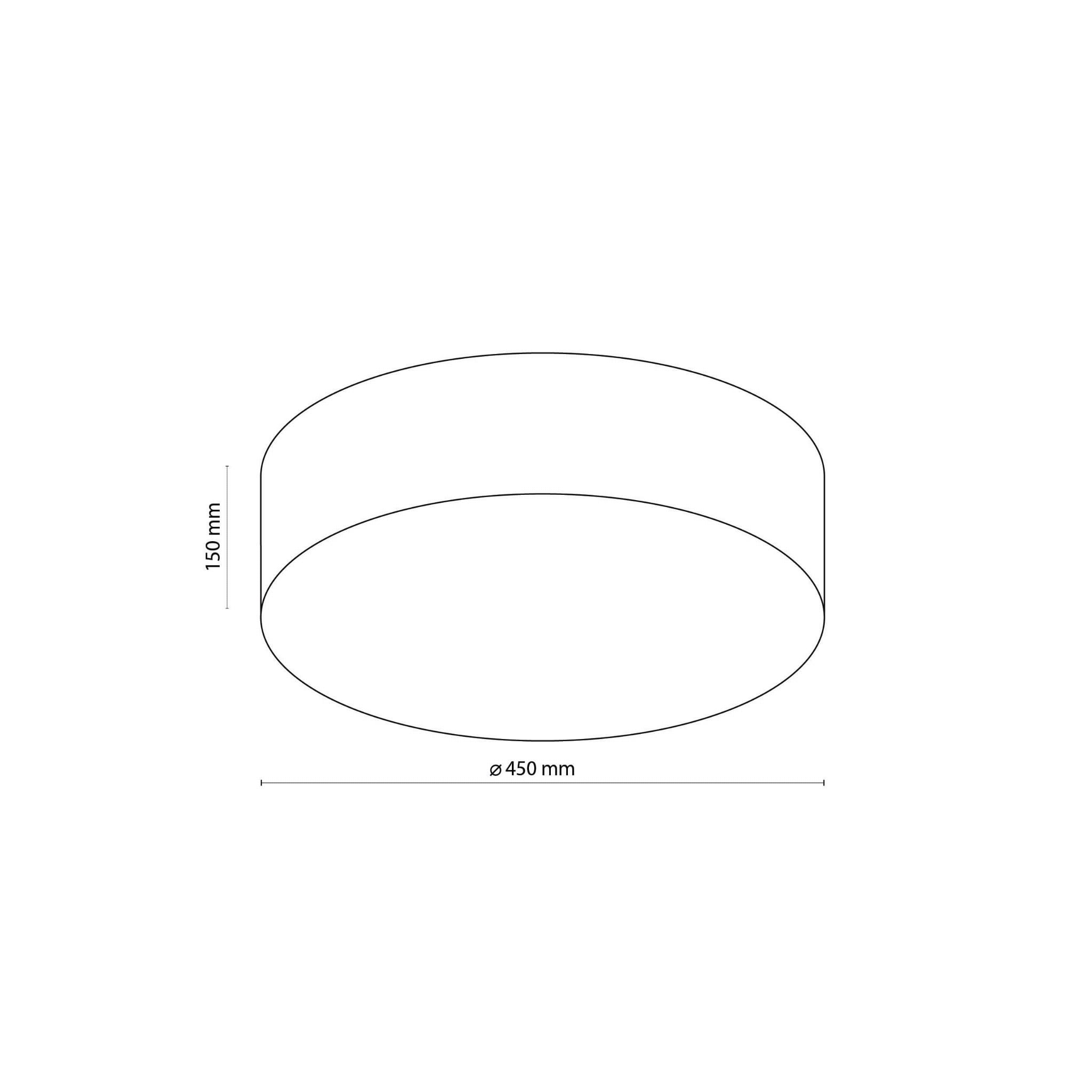 Biały plafon Rondo D45 o średnicy 450 mm i wysokości 150 mm, z czterema punktami świetlnymi. Produkt ma okrągły, prosty kształt, idealny do nowoczesnych wnętrz.
