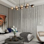 Lampa wisząca Rory 8-punktowa w kolorze czarnym i grafitowym. Posiada osiem szklanych kloszy w kształcie kul, zawieszona na czarnej metalowej konstrukcji. Zawieszona w nowoczesnym wnętrzu, w tle widoczna zasłona i meble.