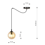 Lampa wisząca Gigi 1-punktowa w kolorze miodowym. Okrągła szklana kula o średnicy 14 cm zwisająca na czarnym kablu regulowanym od 40 do 200 cm. Umożliwia łatwą regulację wysokości. Stropowy element o średnicy 14 cm.