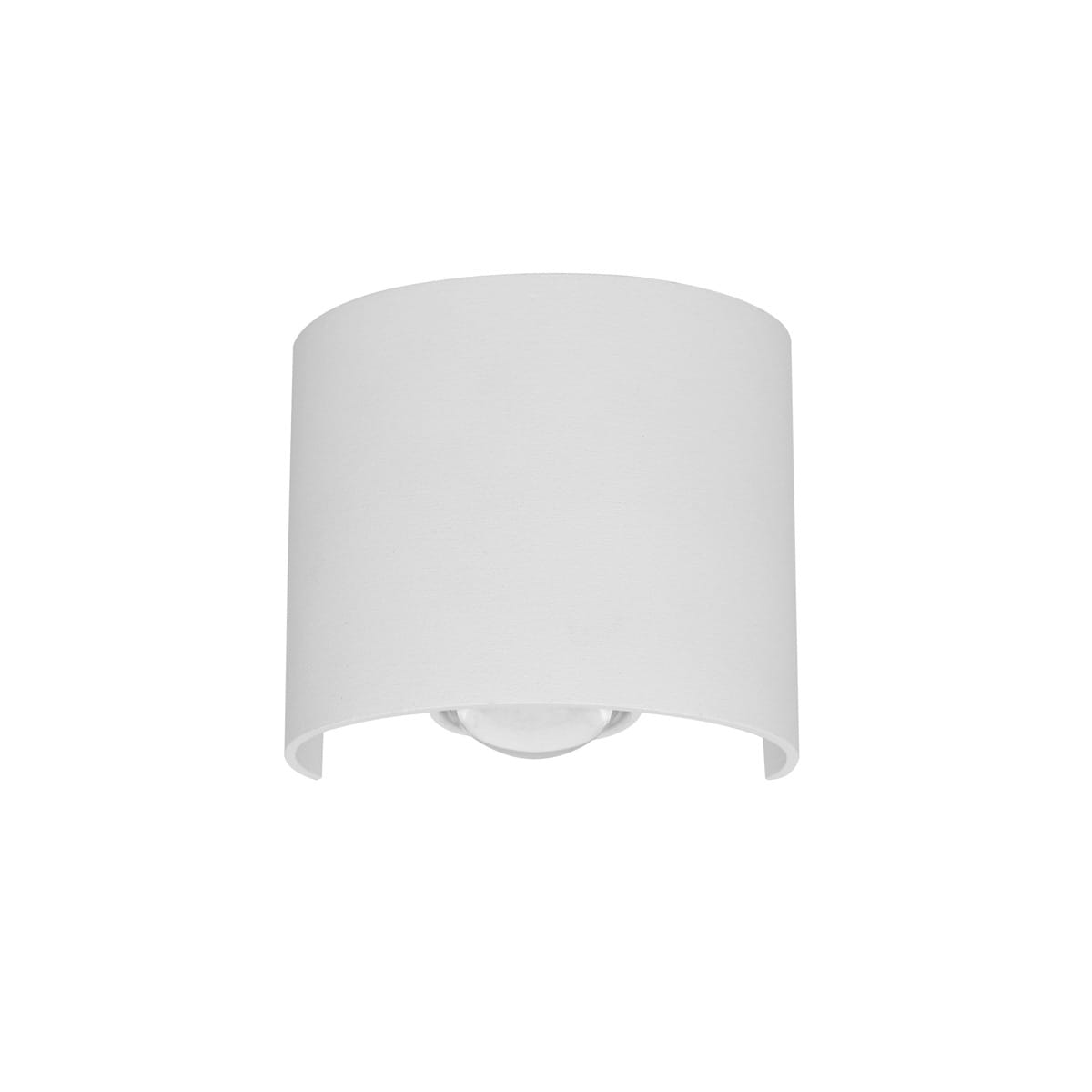 Kinkiet elewacyjny Ortelo OWL-6650-1-WH-3K w kolorze białym, z zaokrąglonym kloszem. Posiada dwie diody LED o mocy 2W, montowany na ścianie, z widocznym źródłem światła w dolnej części klosza. Prosty design, idealny do użytku na zewnątrz.