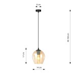 Lampa wisząca Istar 1-punktowa w kolorze miodowym. Szklany klosz o wysokości 17 cm i szerokości 14 cm, zawieszony na czarnym kablu o długości regulowanej od 40 do 100 cm. Podstawa o średnicy 8 cm. Idealna do nowoczesnych wnętrz.