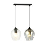 Lampa wisząca Istar mix 2-punktowa z czarnym stelażem i szklanymi kloszami: jeden przezroczysty, drugi w kolorze szarym. Klosze mają zaokrąglony kształt, zwisają na cienkich linkach, co podkreśla nowoczesny styl.