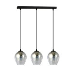 Lampa wisząca Istar 3-punktowa w kolorze grafitowym z trzema szklanymi kloszami w kształcie kulistym. Ujęcie frontalne, wisząca na czarnych linkach, z metalowym stelażem. Klosze mają delikatne odbicie światła, co podkreśla ich elegancki wygląd.