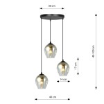 Lampa wisząca Istar Premium 3-punktowa w kolorze grafitowym. Posiada trzy szklane klosze o wysokości 17 cm i średnicy 14 cm, zawieszone na czarnych przewodach. Szerokość podstawy to 30 cm, regulowana wysokość od 40 do 100 cm.