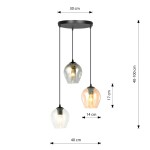 Lampa wisząca Istar Premium mix 3-punktowa w kolorze czarnym. Składa się z trzech szklanych kloszy w różnych odcieniach (przezroczysty, szary, miedziany). Wymiary podstawy 30 cm, długość zwisów 40-100 cm, średnica kloszy 14 cm, wysokość 17 cm.