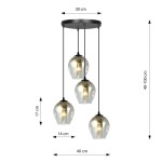 Lampa wisząca Istar Premium 4-punktowa w kolorze grafitowym. Posiada cztery szklane klosze w kształcie kropli, zawieszone na cienkich przewodach. Rozmiar podstawy 30 cm, wysokość kloszy 17 cm, regulowana wysokość 40-100 cm.