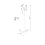 Lampa ogrodowa stojąca Rio Sensor 1-punktowa z czujnikiem ruchu, w kształcie prostokątnego słupka o wysokości 65,5 cm i szerokości 16 cm. Posiada czujnik ruchu o zasięgu 6 m. Kolor i materiał nieokreślone.