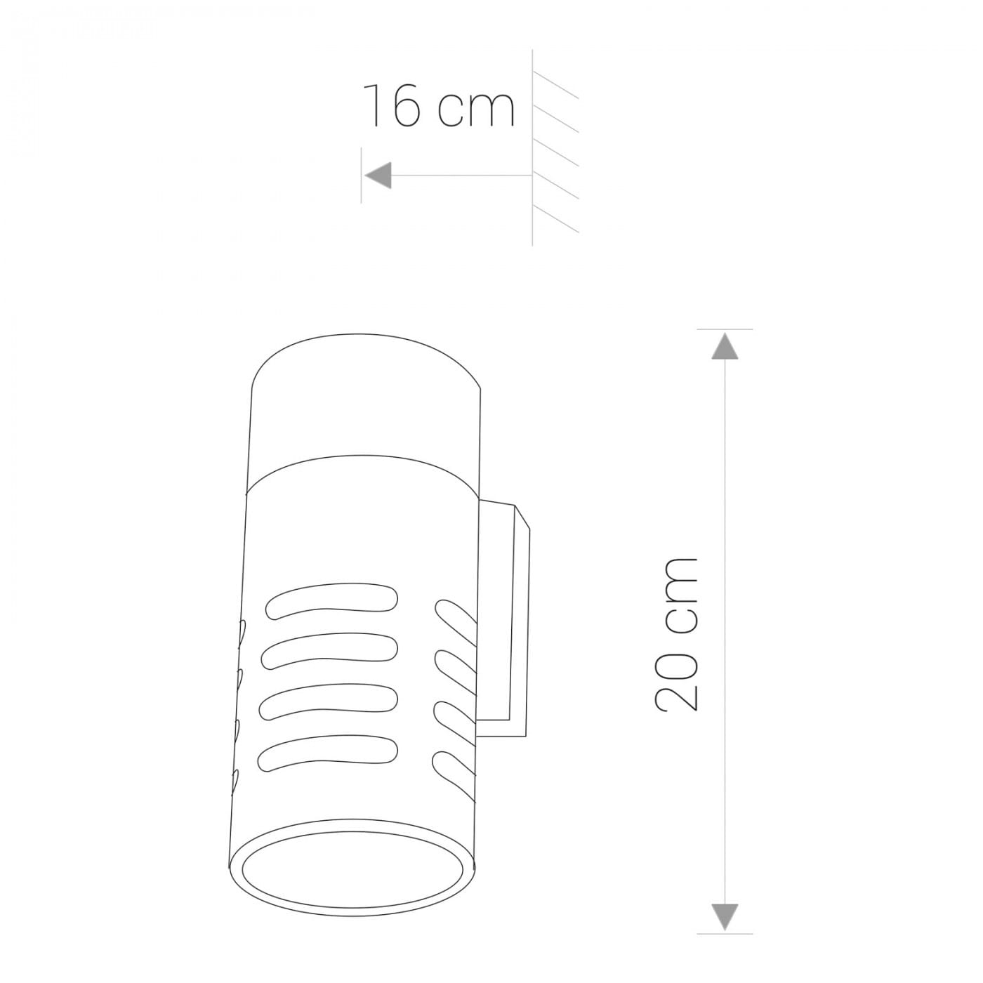 Mekong kinkiet elewacyjny 1-punktowy, cylindryczny, z otworami wentylacyjnymi, o wysokości 20 cm i średnicy 16 cm. Montowany na ścianie, wykonany z materiałów odpornych na warunki atmosferyczne, idealny do oświetlenia zewnętrznego.