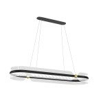 Lampa wisząca Sopla w kolorze czarnym i złotym, z jednym źródłem LED o mocy 56W. Posiada nowoczesny, podłużny kształt z metalowymi elementami, zawieszona na cienkich linkach. Idealna do nowoczesnych wnętrz.