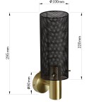 Kinkiet Tirana 1xE27 w kolorze złotym i czarnym. Cylindryczny klosz z perforowanej stali, średnica 10 cm, wysokość 29,5 cm. Uchwyt ścienny w kolorze złotym z metalowym wykończeniem. Idealny do nowoczesnych wnętrz.